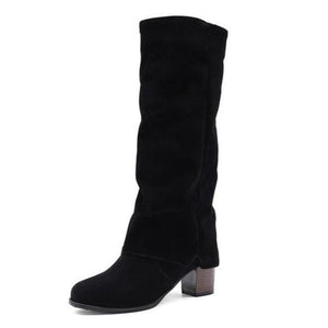 Women square chunky heel knight mid calf boots