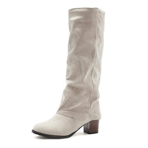 Women square chunky heel knight mid calf boots