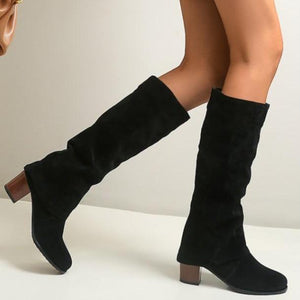 Women square chunky heel knight mid calf boots