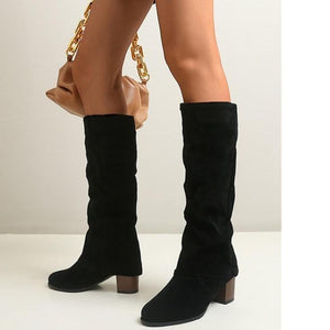 Women square chunky heel knight mid calf boots