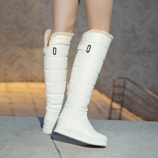 Women solid color platform winter faux fur knee high snow boots