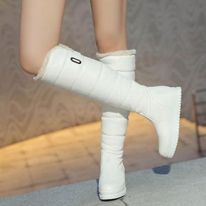 Women solid color platform winter faux fur knee high snow boots