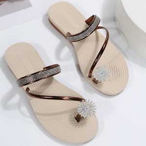 Women toe ring sandals rhinestone slip on sandals beach sandals