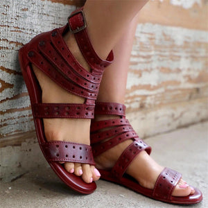Women vintage gladiator sandals peep toe cut-out sandals