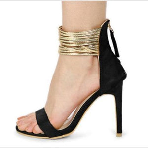 Women metal ring ankle strap peep toe stiletto heels