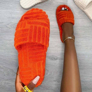 Women's plush warm open toe slippers winter warm indoor shoes