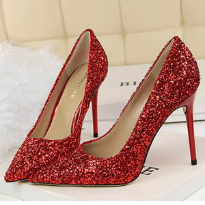 Women sparkly rhinestone pointed toe wedding stiletto heels