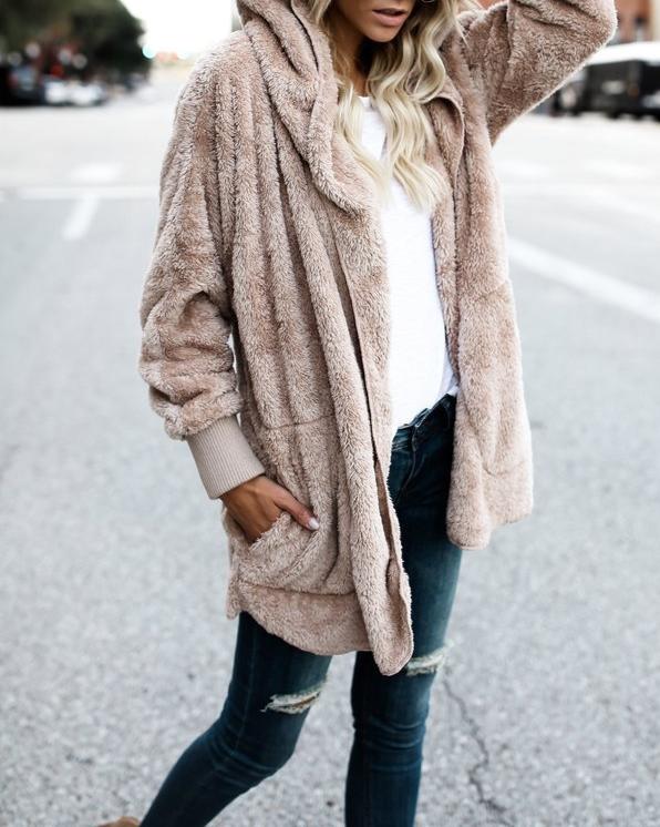 Hooded  Faux Fur Teddy Bear Coat - GetComfyShoes