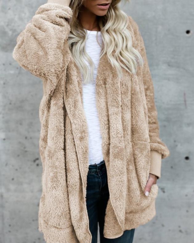 Hooded  Faux Fur Teddy Bear Coat - GetComfyShoes