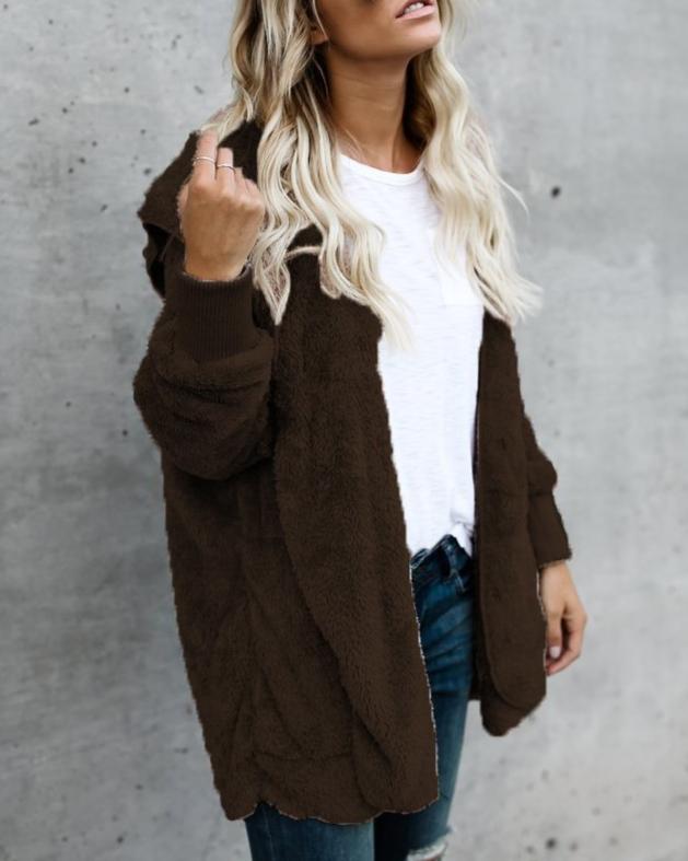 Hooded  Faux Fur Teddy Bear Coat - GetComfyShoes