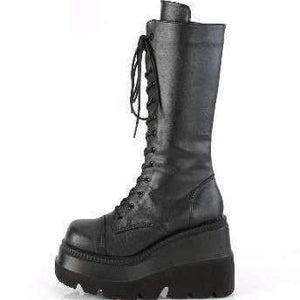 Women motorcycle lace up side zipper square heel knee high boots