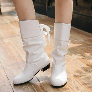 Women back lace up bowknot mid calf boots