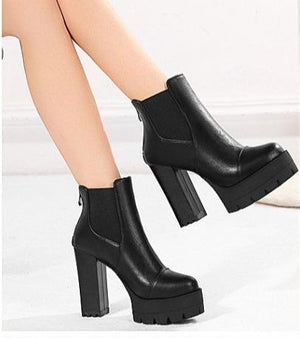 Women chelsea back zipper platform chunky heeled booties