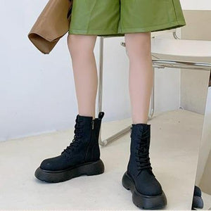 Women new fashion chunky platform lace up motorcycle boots