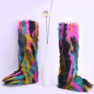 Women's winter chunky fuzzy warm plush lining knee high snow boots