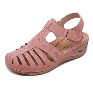 Women summer magic tape 
hollow out closed toe wedge sandals