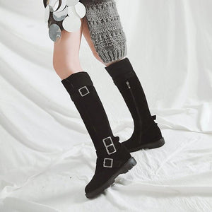 Women elegant buckle strap chunky platform knee high boots