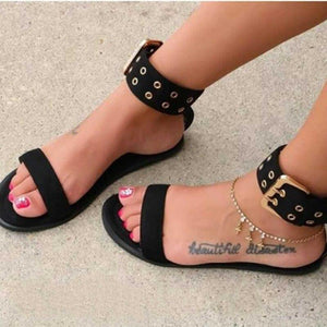 Women summer buckle strap 
flat sandals