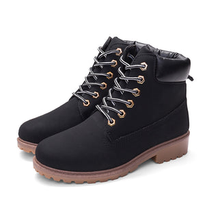 Women's combat boots lace-up ankle boots low heel casual short boots