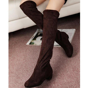 Women chunky low heel solid color over the knee boots