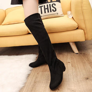 Women chunky low heel solid color over the knee boots