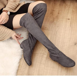 Women chunky low heel solid color over the knee boots