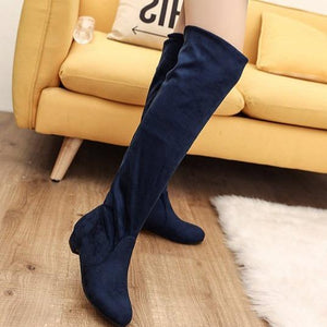 Women chunky low heel solid color over the knee boots