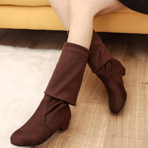 Women chunky low heel solid color over the knee boots