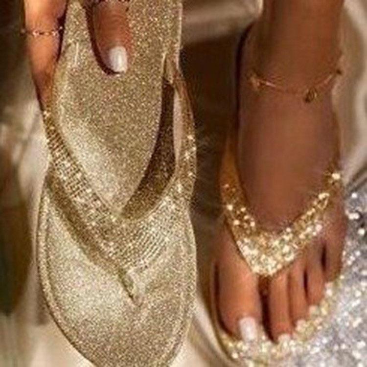Women sparkly rhinestone summer 
casual slide flat flip flop