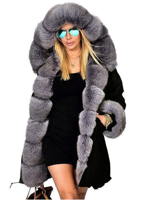 Plus Size Winter Faux Fur Cotton Hooded Overcoat - GetComfyShoes