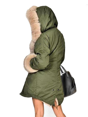 Plus Size Winter Faux Fur Cotton Hooded Overcoat - GetComfyShoes