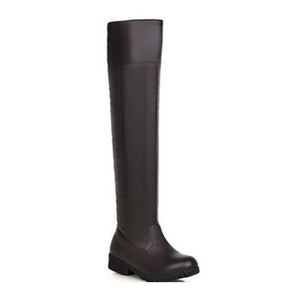 Women knight square chunky heel platform knee high boots