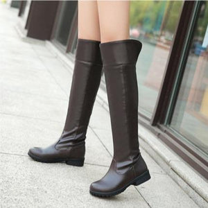 Women knight square chunky heel platform knee high boots