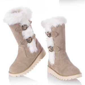 Women winter fashion cute mid calf faux fur snow boots