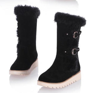 Women winter fashion cute mid calf faux fur snow boots