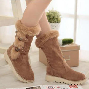 Women winter fashion cute mid calf faux fur snow boots