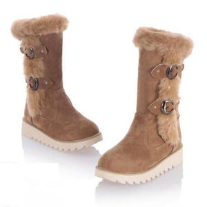 Women winter fashion cute mid calf faux fur snow boots