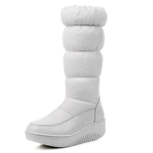 Women winter platform wedge side zipper mid calf snow boots