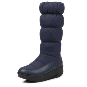 Women winter platform wedge side zipper mid calf snow boots