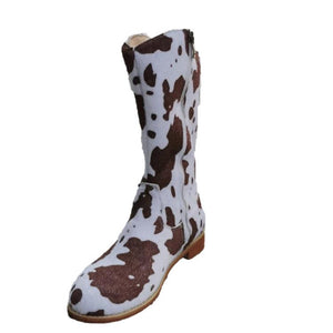 Women winter fall side zipper medium square heel mid calf boots