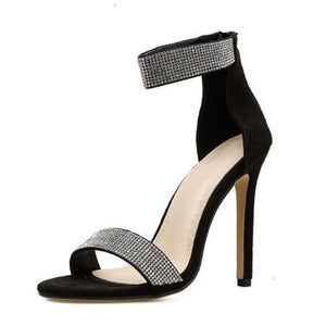 Women ankle strap stiletto high heels sparkly rhinestone heels