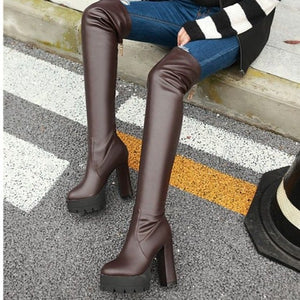 Women platform chunky high heel over the knee boots