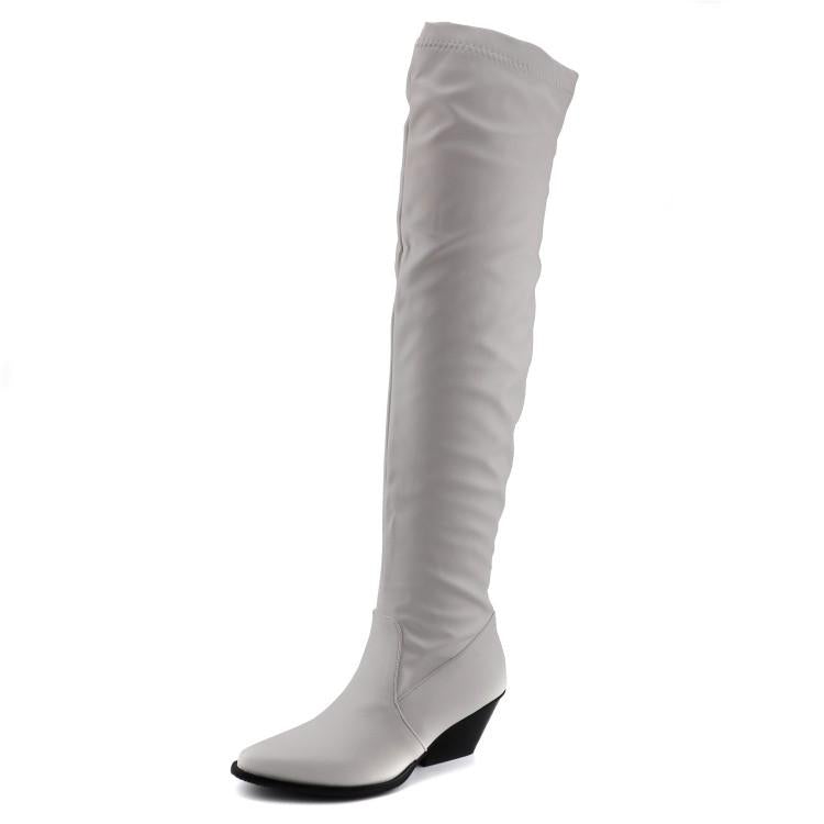 Women winter minimalist chunky heel pointed toe over the knee boots