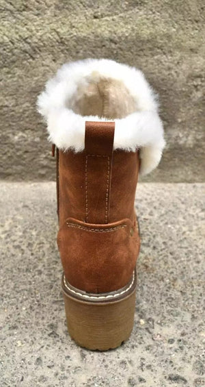 Women winter chunky heel stitching side zipper short snow boots