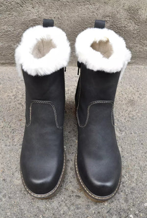 Women winter chunky heel stitching side zipper short snow boots