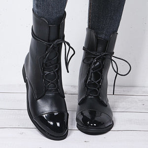 Women England style pointed toe lace up low heel booties