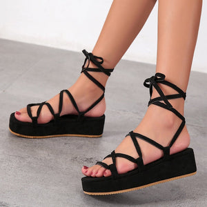 Women summer platform lace up hollow strappy sandals