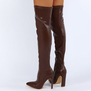 Women winter chunky heel pointed toe side zipper over the knee boots