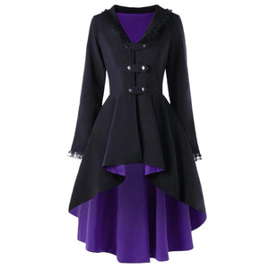 Women lace flower double breasted back lace up coat dress