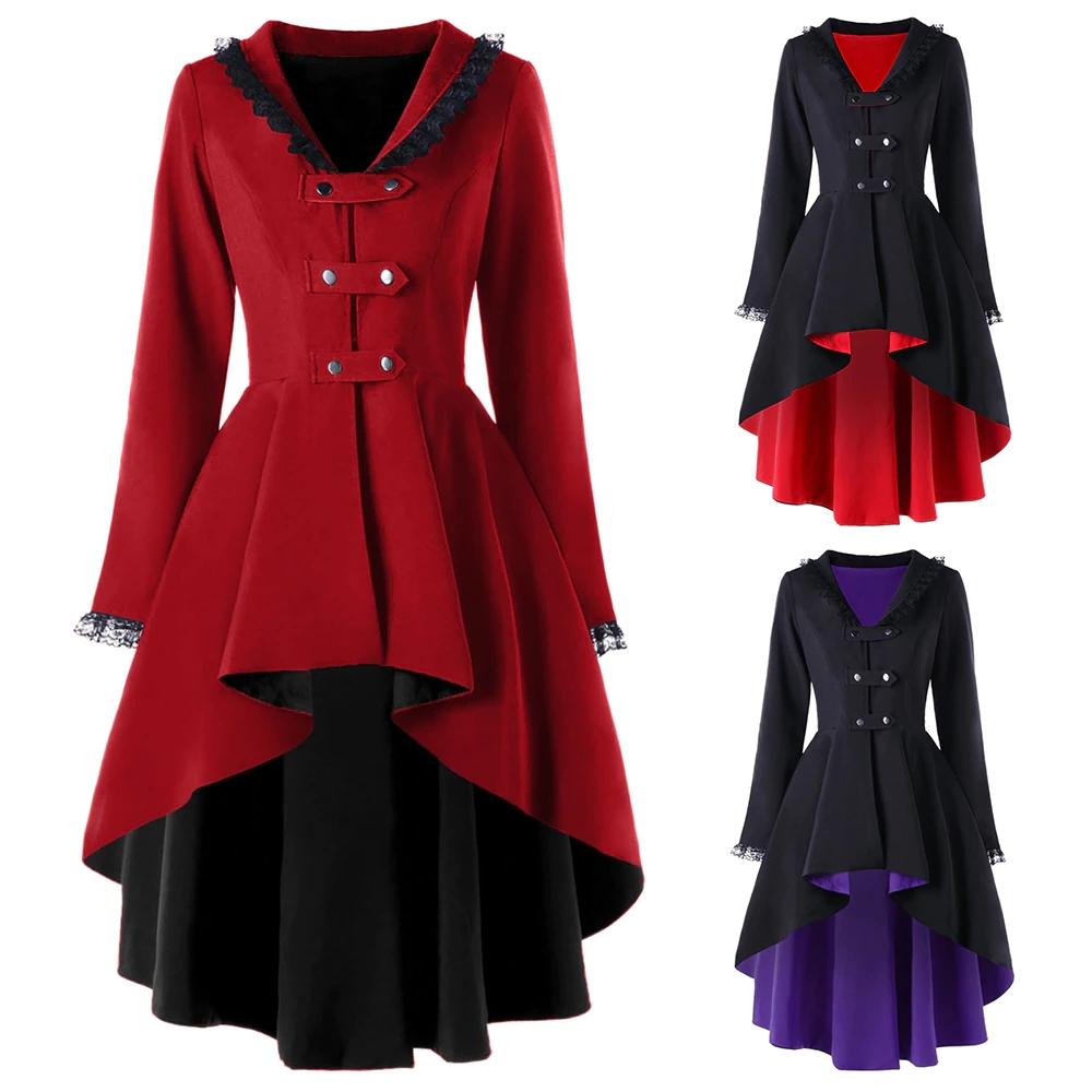 Women lace flower double breasted back lace up coat dress